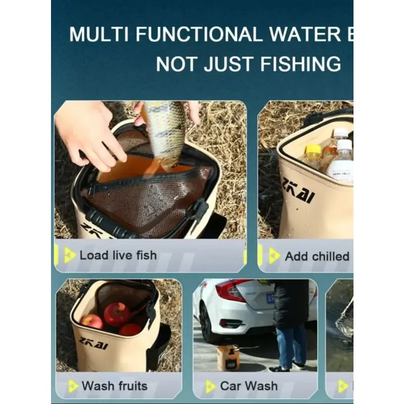 8L/13L Foldable Fishing Bucket Outdoor Sturdy Hand Carry Fish Bucket Large Capacity Carrying Bucket Camping Fishing Buckets image 3