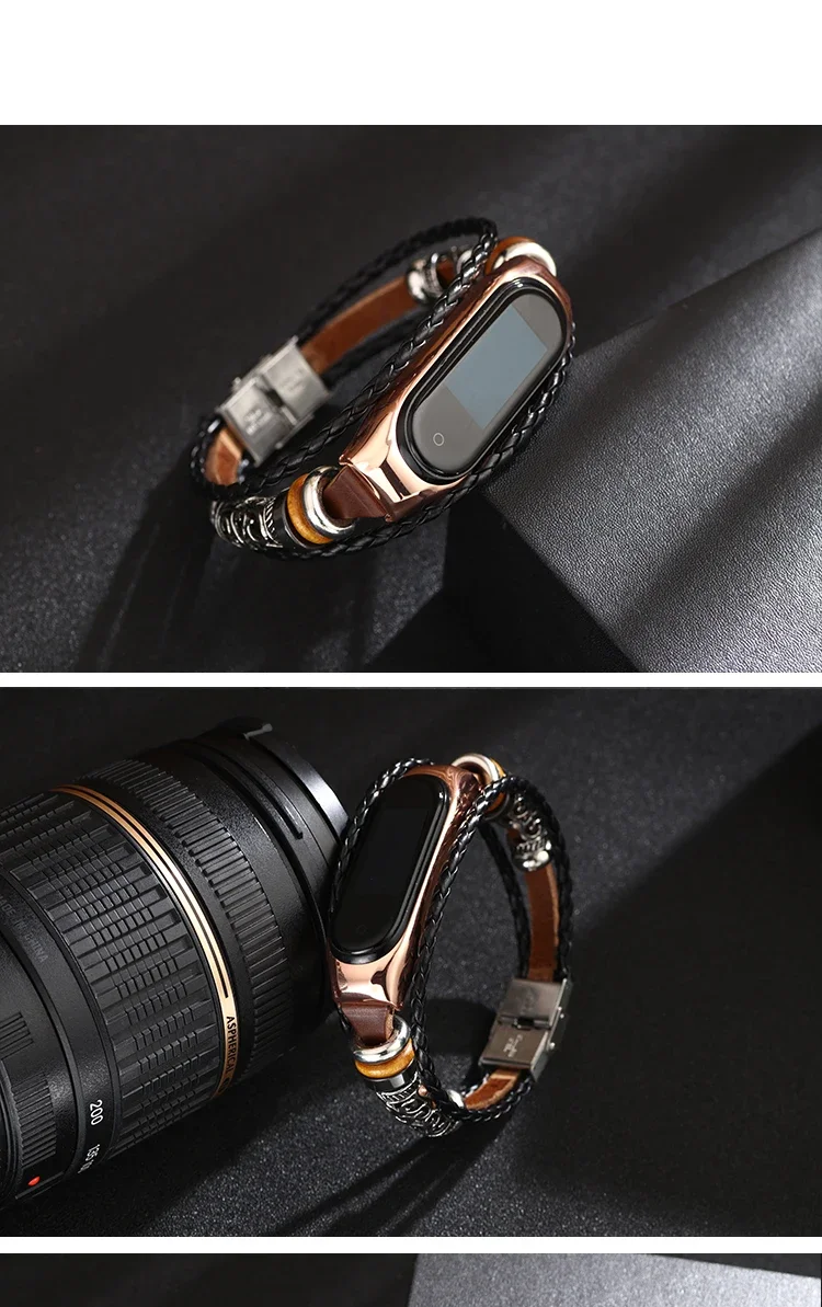 Leather Watch Band For Xiaomi mi Band 6 5 4 3 Bracelets Ethnic Style Retro Strap miband6 Fashion smart watch correa Accessories