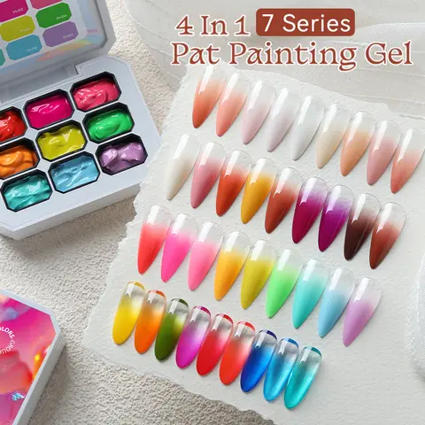 Bilashmart UR SUGAR 4 In 1 Pat Painting Gel Nail Polish Blooming Transfer Design UV LED Soak Off Gel Varnish Gradient Patting Gel Palette