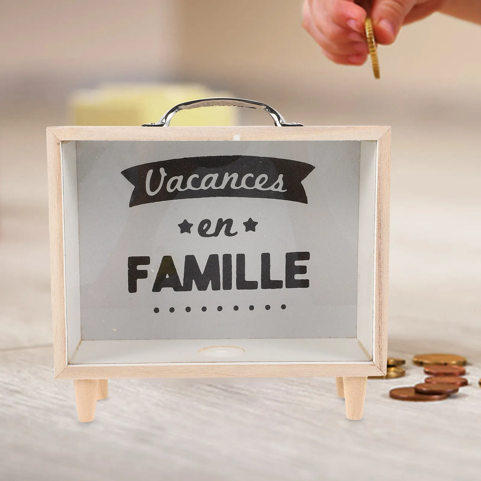 Wooden Piggy Bank with Transparent Window Photo Frame Coin Bank for Adults Small Compact Money Saving Box Bedroom Living Room