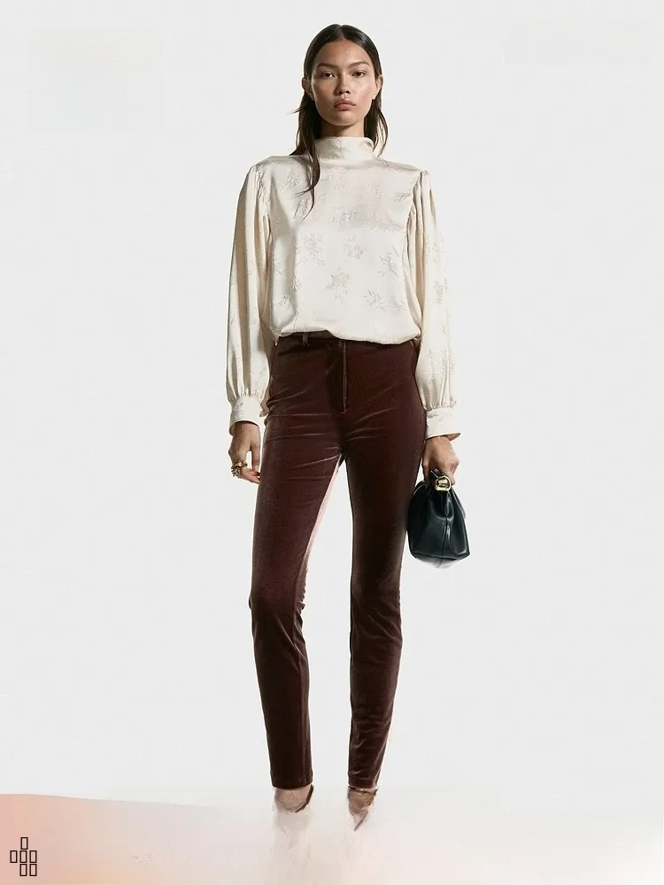 

Ele Women's irt Spring Evening Dr Embroidered Loose Fit Polyester Fiber Long Sve Stand Collar Ele Sle