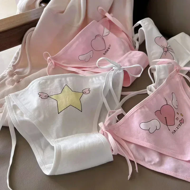 

Girl Cute Underwear Women Japanese Style Lace Up Cotton Panties Hollow Out Seamless Briefs Female Lingerie Lolita Thong Lenceria