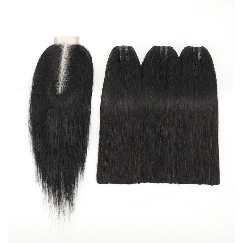 Bone Straight Human Hair 3 Bundles with 2x6 Lace Closure with Bundles Human Hair for Women Vietnamese Hair Bundles Extension