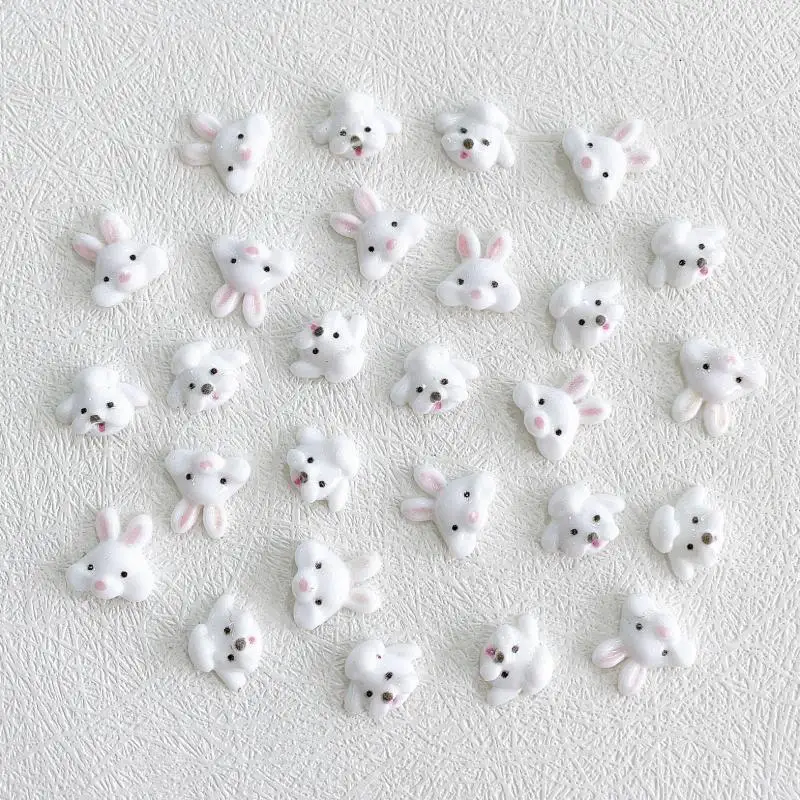 30PCS Luminous Cartoon Puppy Rabbit Head Nail Art Decorations Cute Glossy Cream Gum Animal Nail Charms DIY Nails Accessories