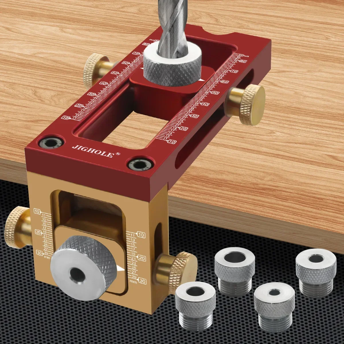 2 In 1 Drill Guide Doweling Jig Bed Cabinet Screw Punch Locator Woodworking Hole Drill Bit Set 5-Hole 6/8/10/12/15mm Pin Fixture