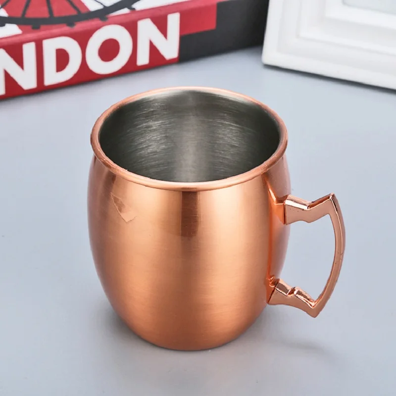 كوب بيرة من الفولاذ المقاوم للصدأ 500 مل/كوب قهوة بمقبض، مطلي بالنحاس، مقاوم للصدمات، كوب ماء خارجي بطبقة واحدة/كوب بغل