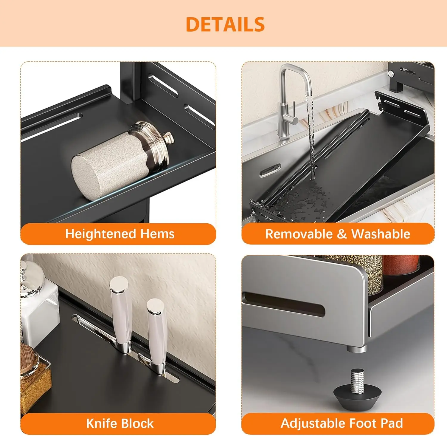 رف تخزين التوابل من 3 طبقات لتنظيم التوابل القابل للتعديل لخزانة المطبخ ورف معدني باللون الأسود