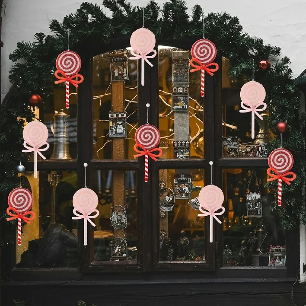 Colgante de piruleta de Navidad rojo y rosa, lazo de color caramelo, decoración de árbol de Navidad, piruleta simulada de dibujos animados, regalos de Año Nuevo