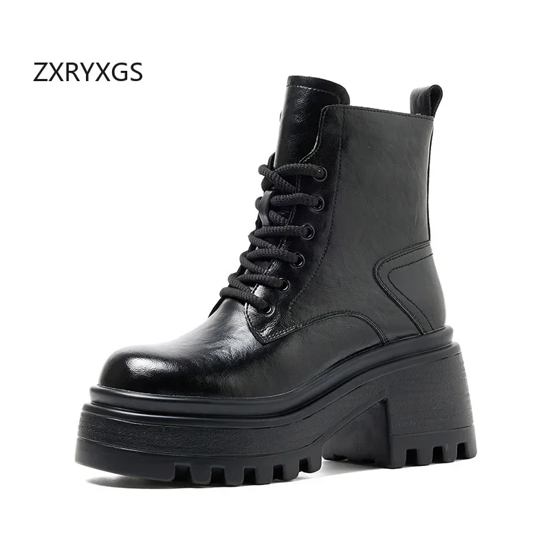 

ZXRYXGS Cross Straps Side Zipper Women Genuine Leather Boots Single Light Thick Sole Increase Shoes 2024 Winter Fashion Boots