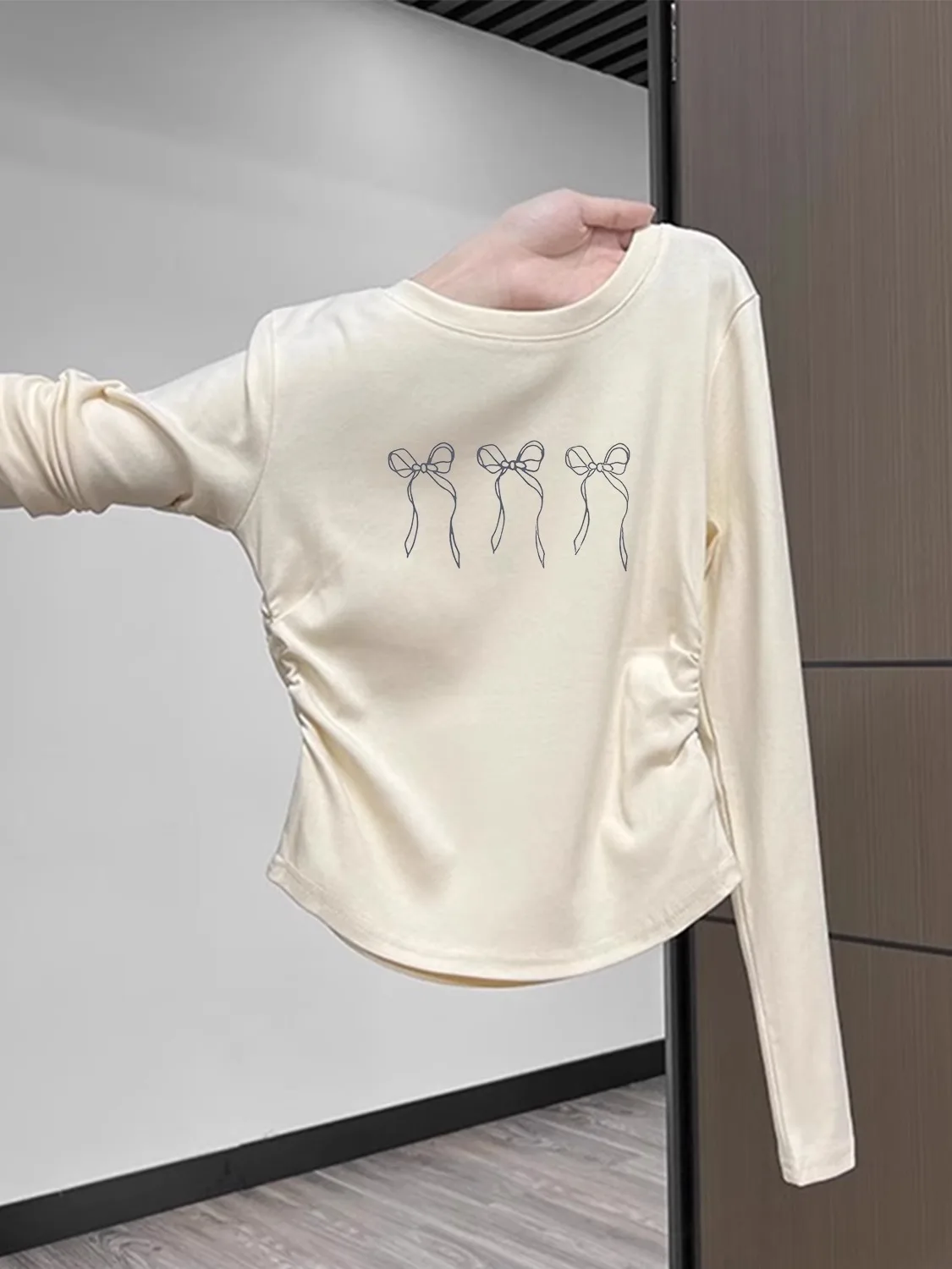 Girls Long Sleeve T-Shirt Short Style Children Slim Fit Waist Inward Match Base Shirt Inner Wear White Top Spring Autumn Wear
