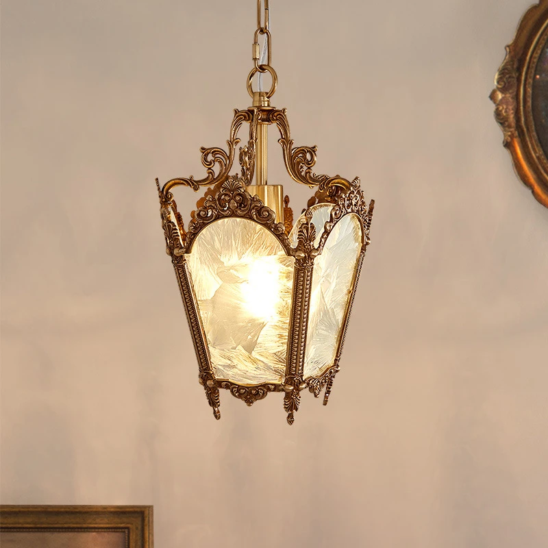 

Nordic Retro Gold Pendant Light Copper Chandelier Glass Shade Hanging Lighting for Bedroom Bedside Hallway Staircase Fixture