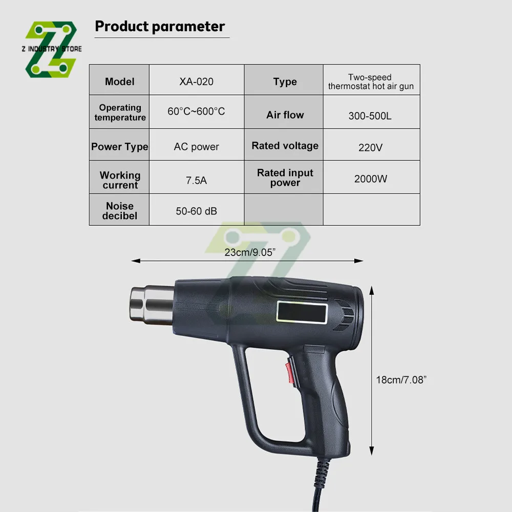 2000W 220V Electric Hot Air Gun Power Tool Heat Gun Variable Temperature Hair Dryer Heater DIY Tool