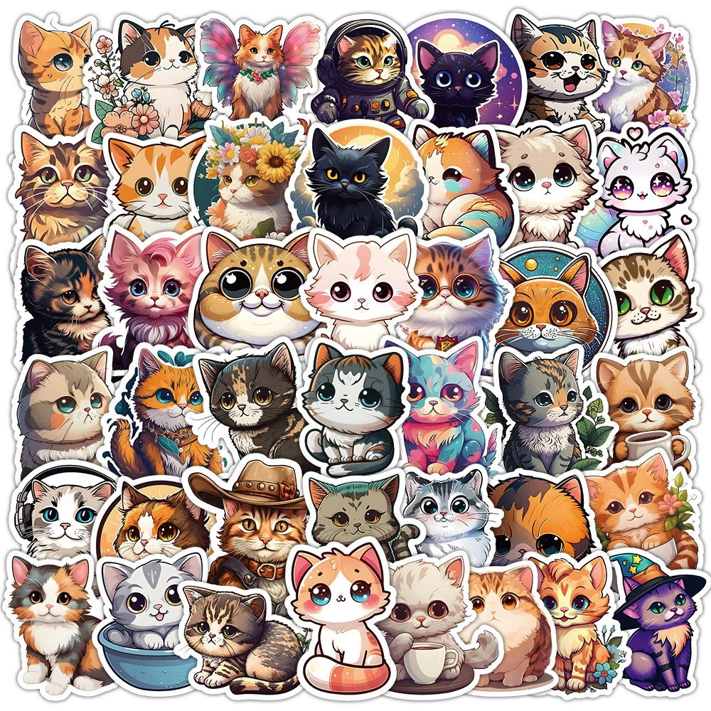 10/30/50pcs Kawaii Anime Cat World Stickers Cute Cartoon Kitten Animal Sticker Water Bottle Phone Notebook Graffiti Decals Pack
