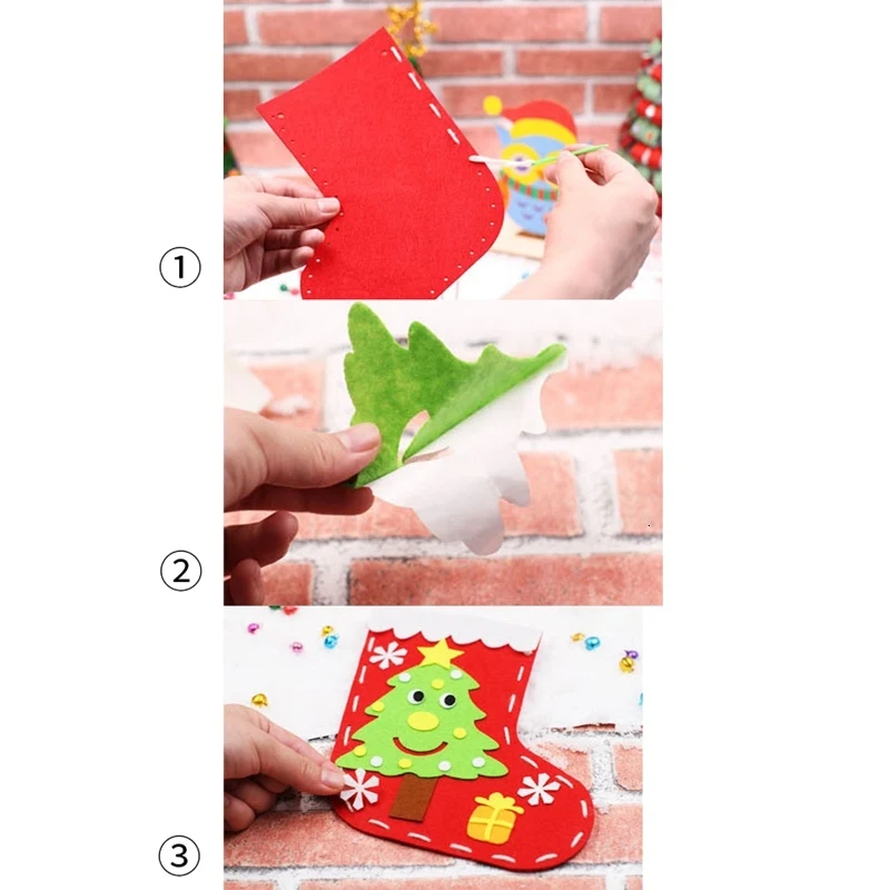 Handicrafts Christmas Socks Hat Kindergarten Children\'s Toys Crafts Decorate Kids Supplies Gift Bag Girl Boy Educational Toys