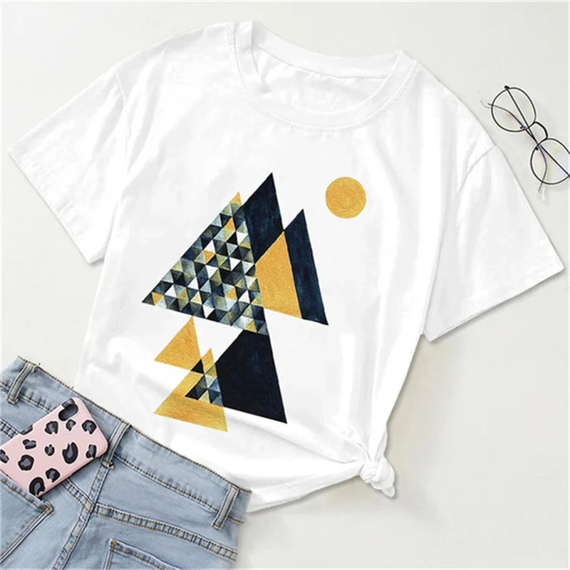 

Geometric Green Casual Kawaii Short-sleeved T-shirt Women's T-shirt with A Round Neck Tops Graphic T Shirts Oversized T Shirt