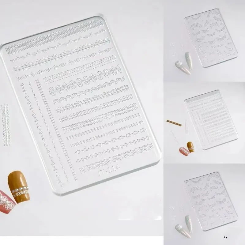 Molde de silicona para decoración de uñas de encaje francés, línea Simple, molde de silicona reutilizable, sello para decoración de uñas, herramienta hecha a mano Diy para decoración de uñas