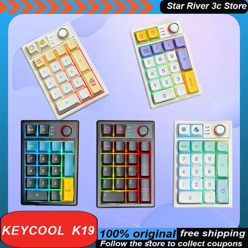 

Keycool K19 Mini Mechanical Keyboard Digital Knob 19keys Pbt Hot Plug Rgb Wireless Three Mode Laptop Keypad Pc Accessories Gift