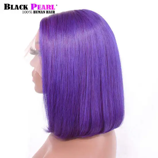Straight Short Bob Wig 13x5x2 T Part Lace Front Human Hair Brazilian 180% Density Purple Color Pre Plucked With Baby Hair - Image 2