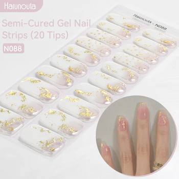 Harunouta-pegatinas de Gel semicuradas para uñas, lámina dorada, adhesivo, resistente al agua, cobertura completa de larga duración, pegatinas de uñas de Gel, lámpara UV necesaria