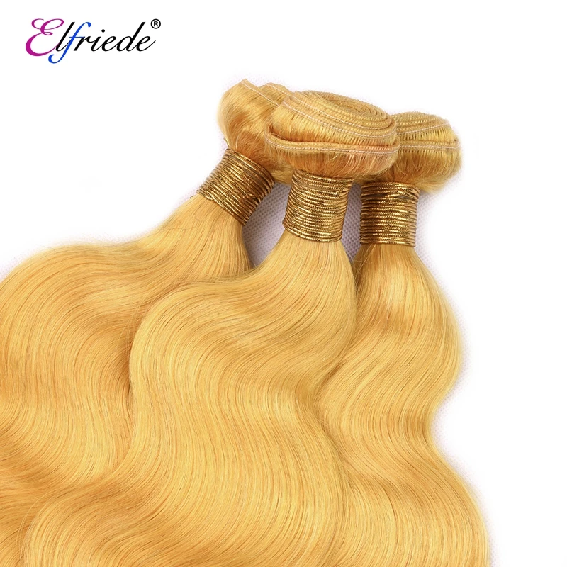 Elfriede#Żółte pasma włosów wstępnie farbowanych typu Body Wave z przednimi brazylijskimi splatanami ludzkich włosów 3 zestawy z koronką z przodu 13x4