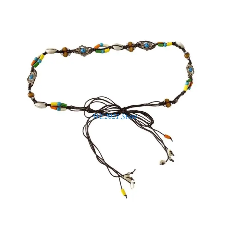 

G5GC Elegant Woven Waistband Unique Dress Decorative Waist Belt Beads Waist Chain for Men and Women