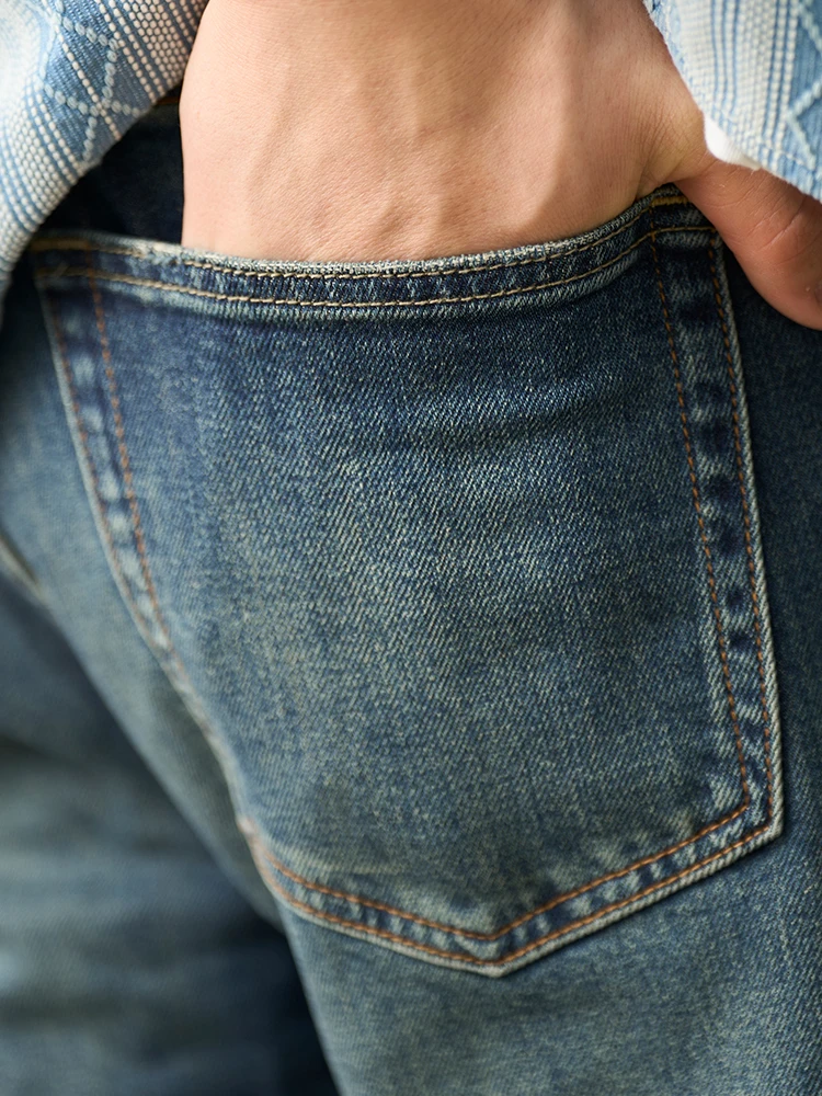 SIMWOOD High Standard 2025 Autunno Comodo Jeans affusolati Uomo 12oz Tessuto elastico Vernice Splatter Pantaloni in denim