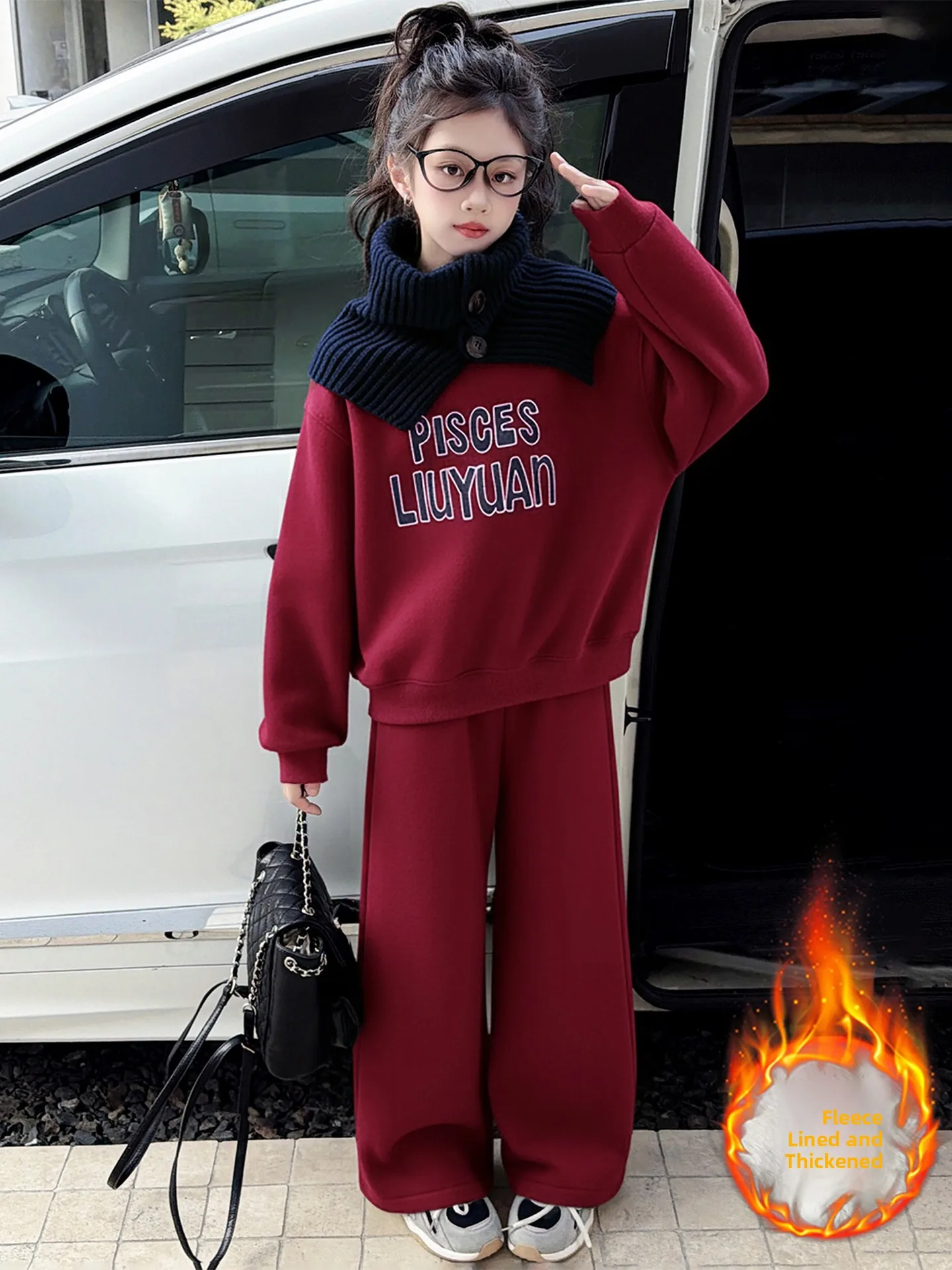 

Комплект детской одежды Thiened Fce: осенне-зимний комплект из худи, футболки и брюк с широкими штанинами для девочек, модный корейский стиль