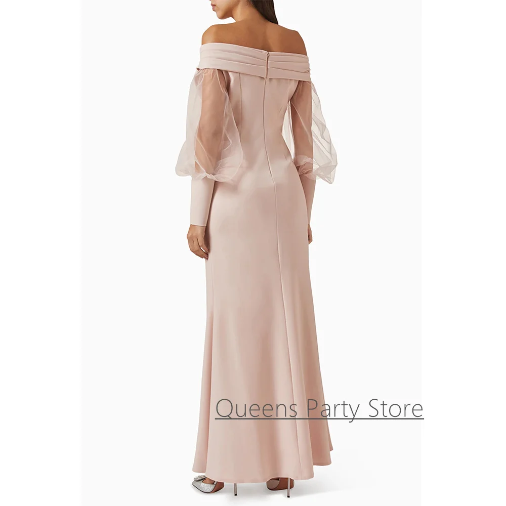 ชุดราตรีทรงเมอร์เมดคอเรือเรียบง่าย แขนพองแบบสั่งตัด ความยาวระดับข้อเท้า สไตล์โมเดิร์นแบบอาหรับ สำหรับงานแต่งงาน งานเลี้ยง งานพรอม