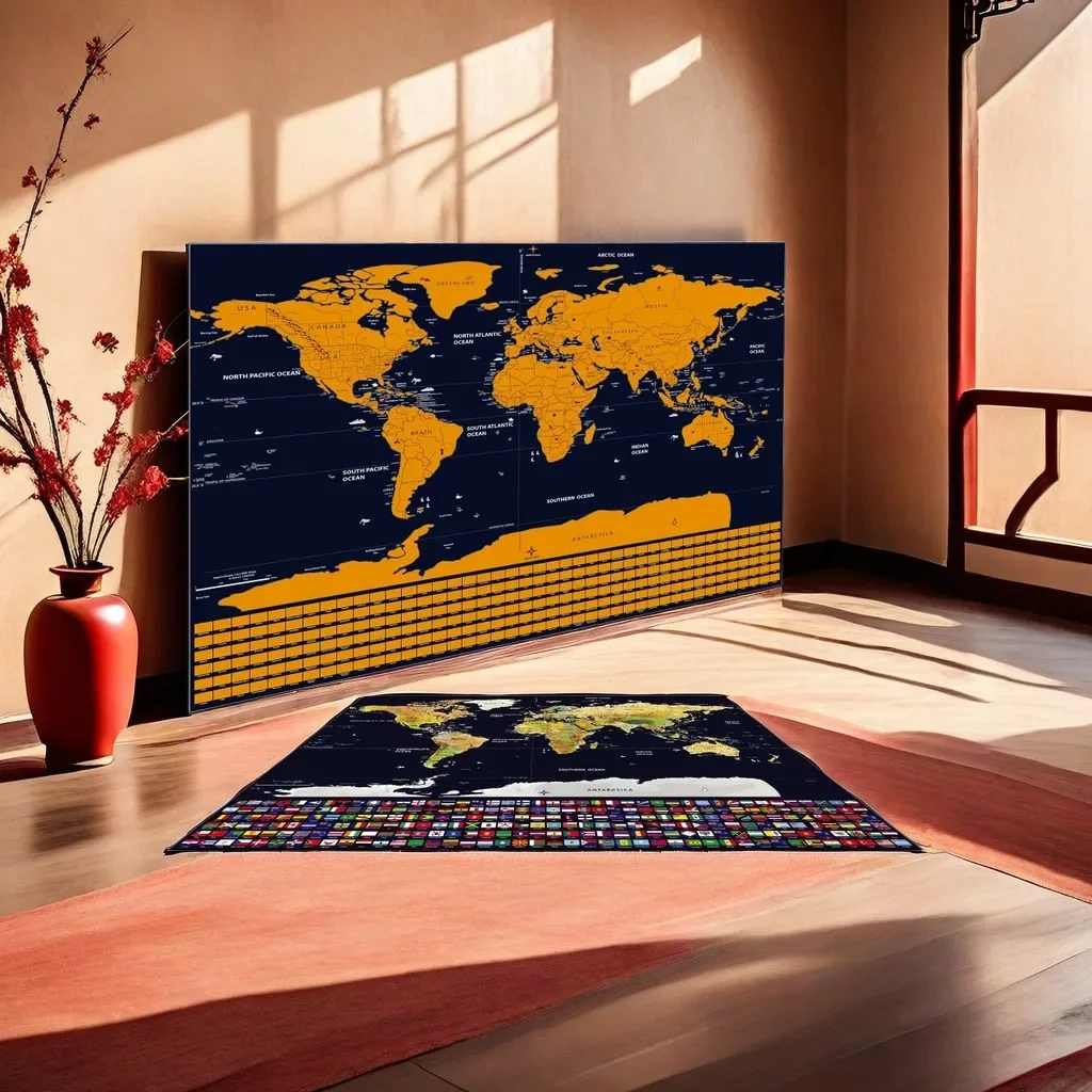 Erase Scratch World-Maps Wall Art Big Scratch Off Maps Travel Scratch For Maps 83*58cm Room Home Office Decoration Wall Stickers