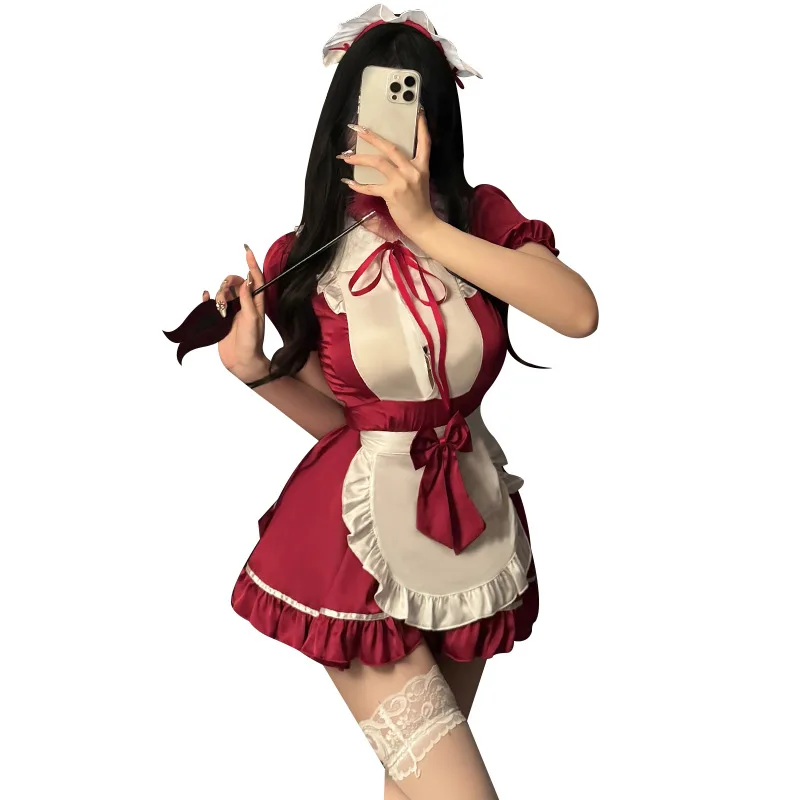 Lolita Maid Cosplay Costumes Apron Dress Sweet Schoolgirl Uniform Stage Animation Show Apparel Naughty Sweetheart Chemise Sexy