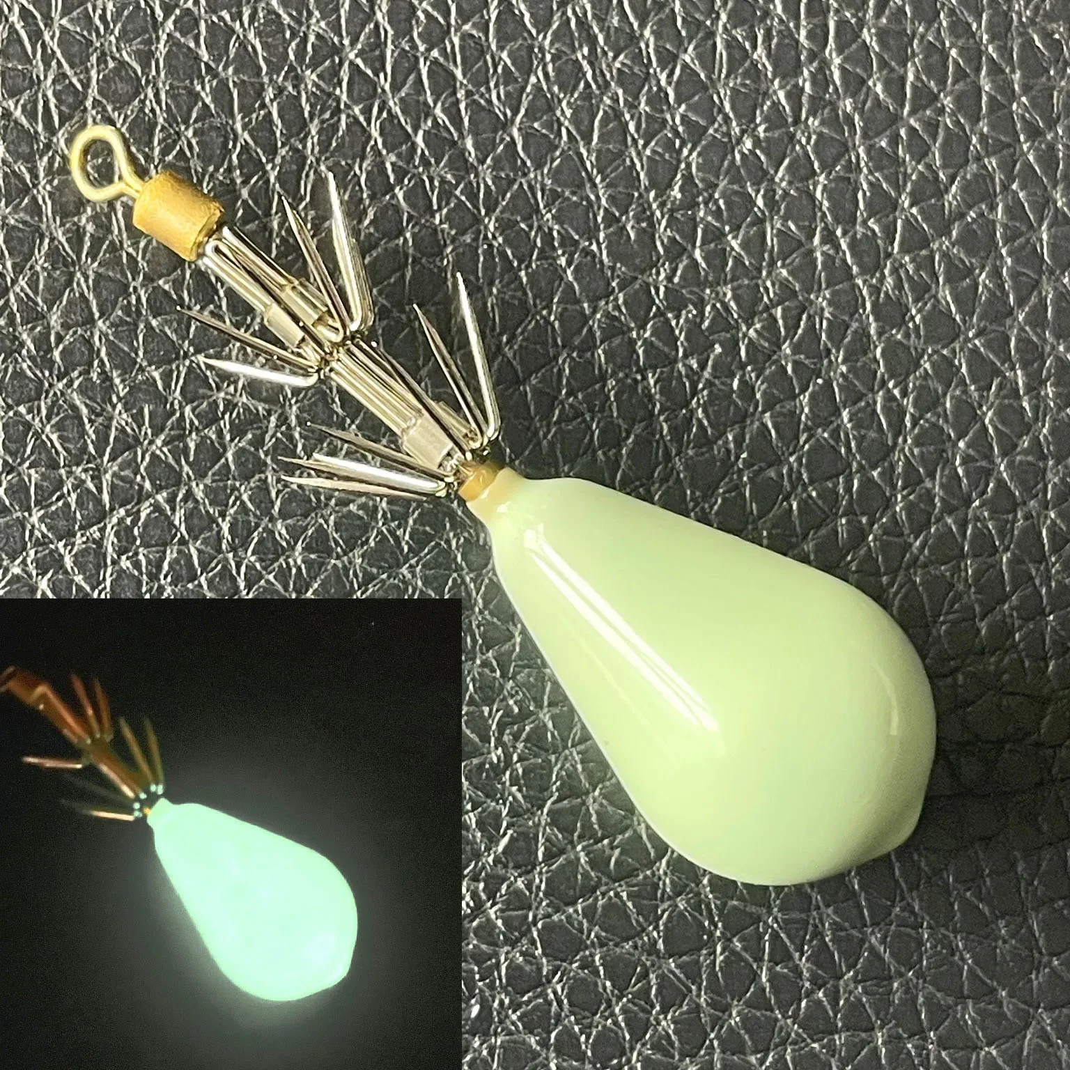 Tintenfisch-Haken, bionisch, realistisch, für das Meeresfischen, fluoreszierend, tropfenförmig, Oktopus, doppellagig, 10-Klauen-Bleigewicht – Detail 1