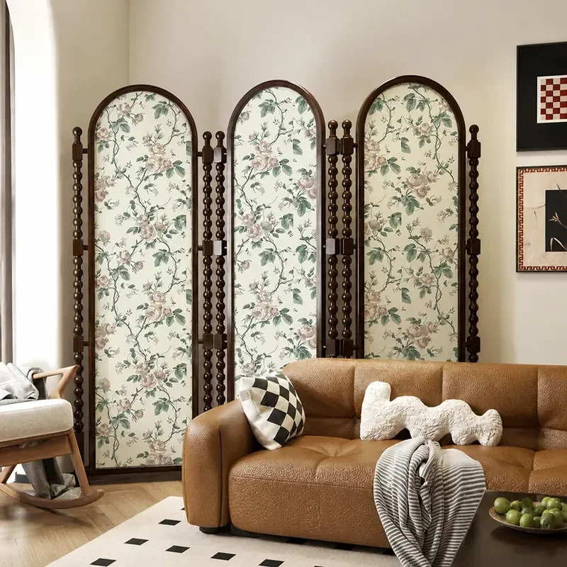 Retro Solid Wood Folding Screen Partition for Living Room Bedroom Dining Room Mobile Room Divider Background Wall Occlusion