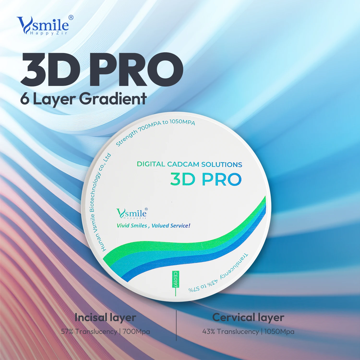 

Vsmile Vita16 shade Dental Crown Material 3D Pro Multilayer Zirconia Blocks Disc Inlay Onlay 98mm for Dental Lab Milling Machine