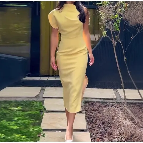 

Elegant Maxi Dress Women One Shoulder 2025 Summer Casual Solid Patchwork Party Skirt O Neck Sleeveless Ladies Dresses Vestido