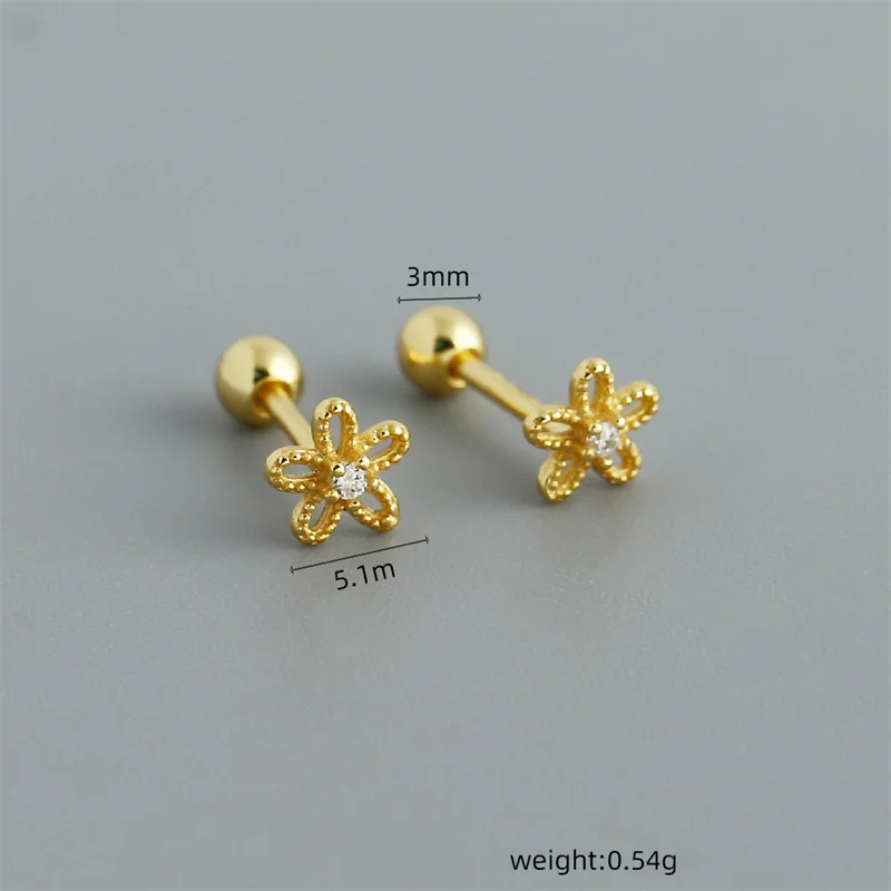 WANTME 925 Sterling Silver Fashion Cute Flower Screw Bead Stud Earrings for Women Sweet Korean Girl Ear Bone Piercing Jewelry