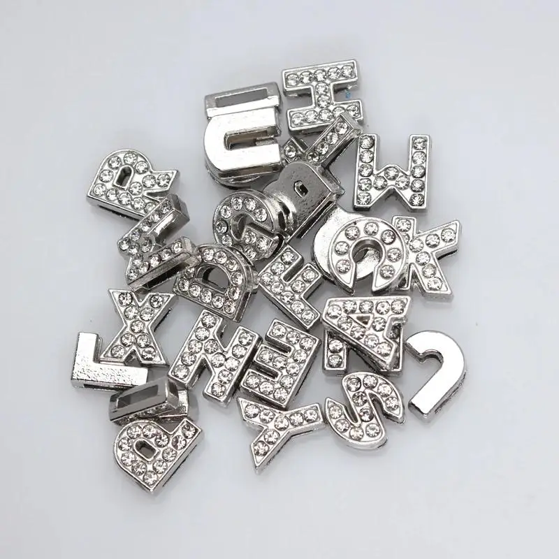 100PC/lot Hole 8mm 10mm Slide Letter English Alphabet DIY Slide Charm Frosted Back Fit for Bracelet Necklace Jewelry Making image 4