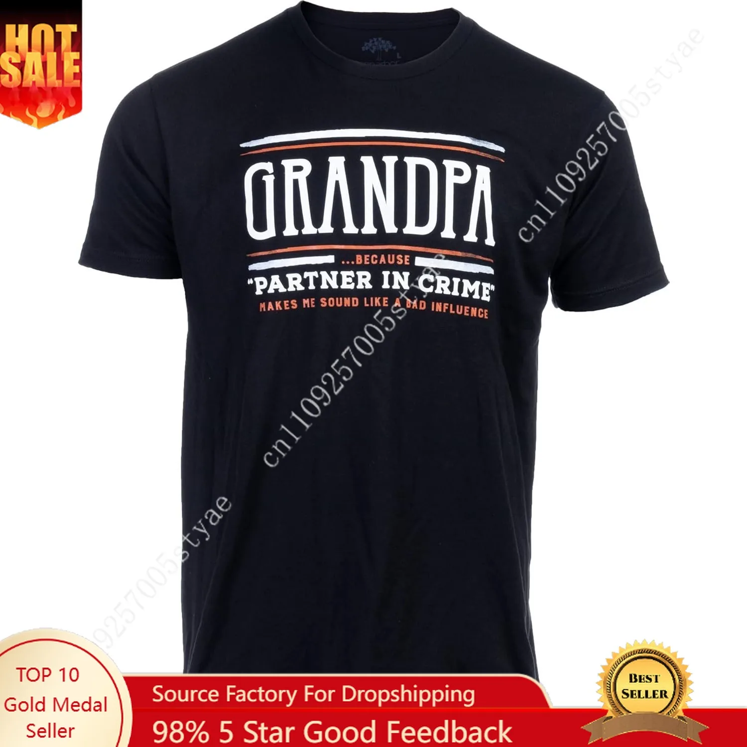Grandpa, Because Partner in Crime Sounds Like Bad Influence | Funny Father's Day Tee Shirt, Grandfather T-Shirt