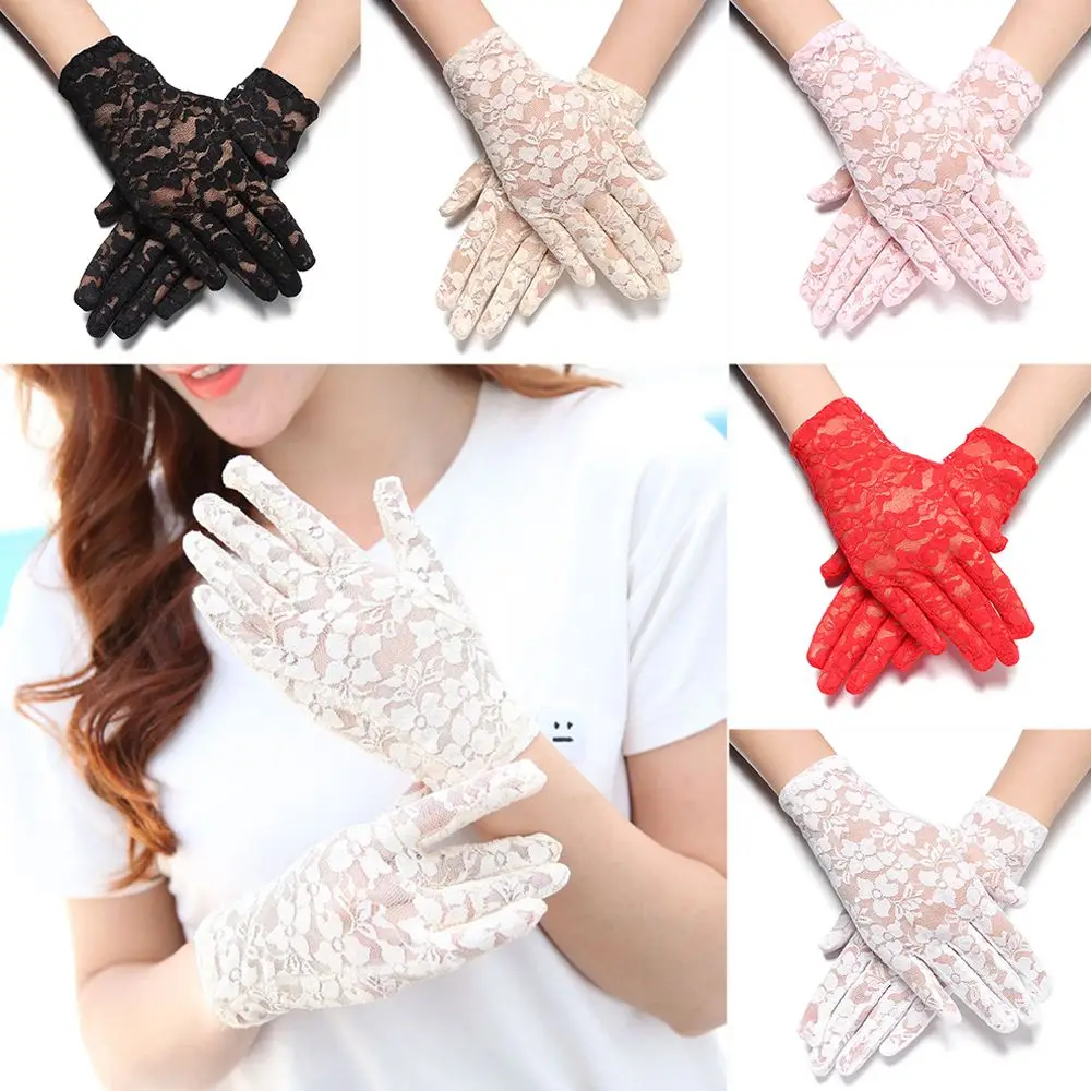 Fashion Short Goth Party UV Protection Gloves Sunscreen Gloves Bride Lace Gloves Hollow-Out Mittens