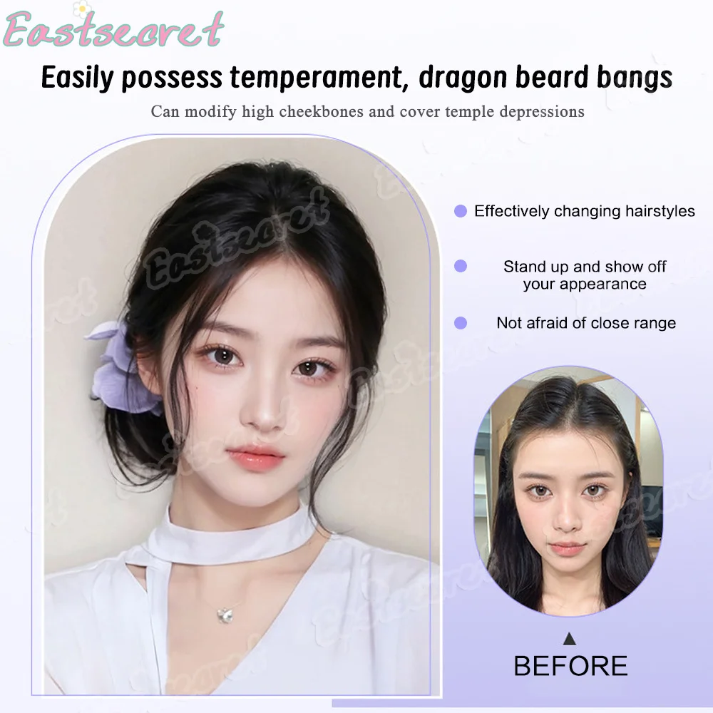 Long Side Air Bangs 10/14inch Long Wavy Curly Clip in Bangs Front Side Bangs for Women Daily Use 2 PCS Synthetic Long Temples