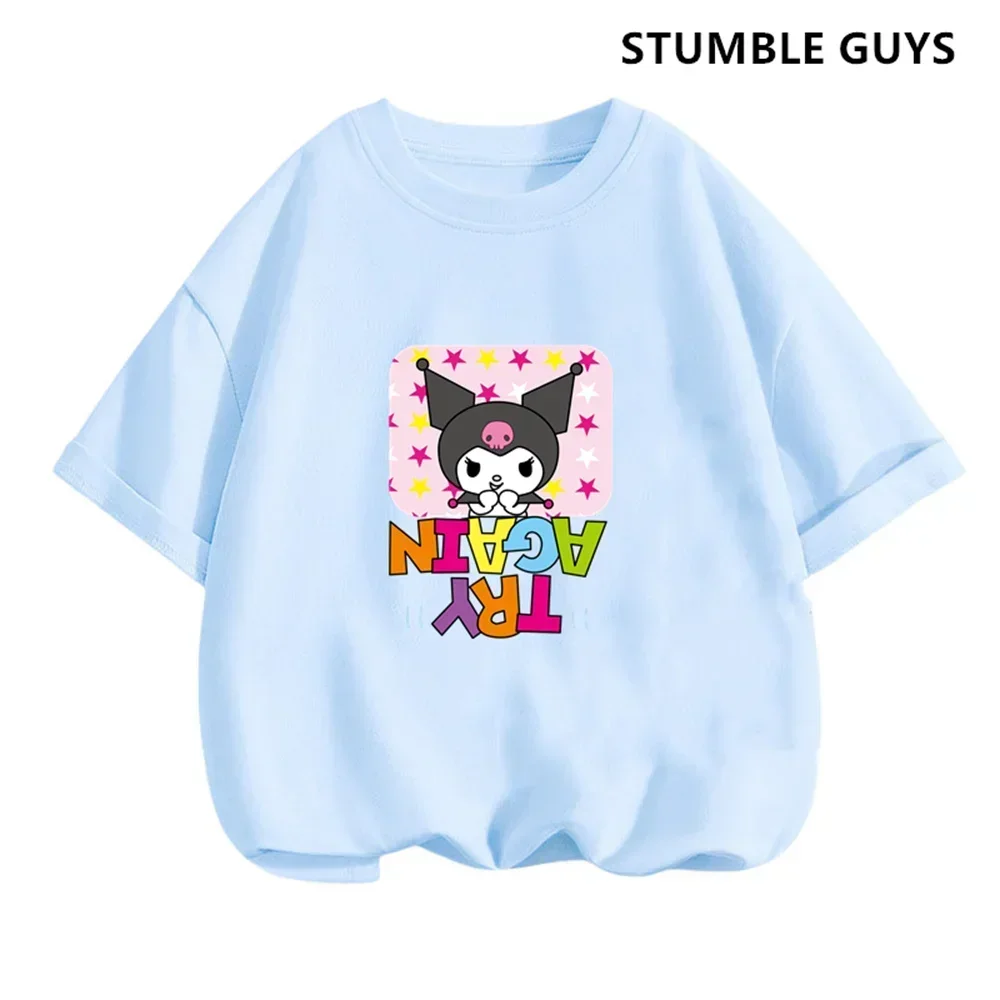 Summer Kids Clothes for Girls Cute Cartoon Kuromi Short Sleeve T Shirts Toddler Girls Trucksuit Sleeves Tee Kawaii Casual Tops