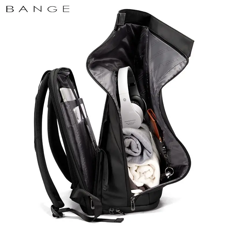 BANGE 15.6-inch laptop Men\'s business backpack waterproof multi compartment travel bag Black backpack suitable for men and women