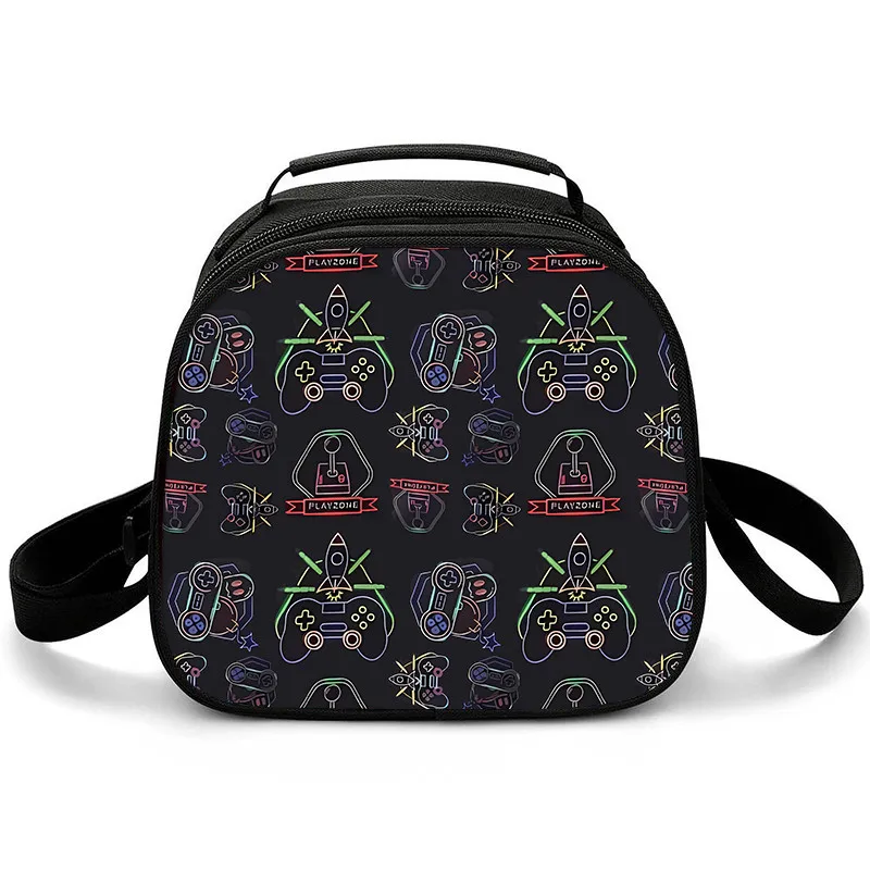 GamePad Single Sided Shoulder Strap Circular Lunch Bag Handbag Portable Travel Food Box Portable Cooler Organizer Picnic Pouch