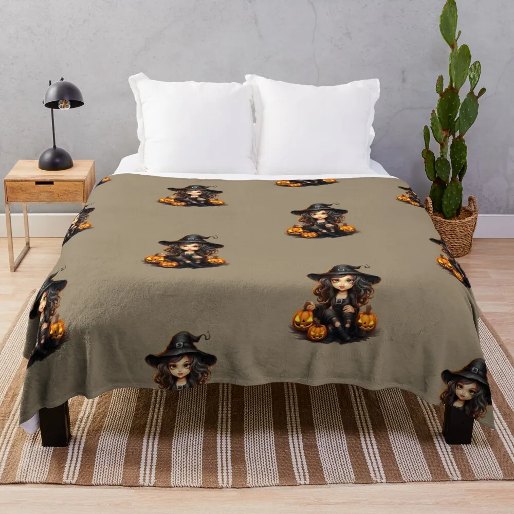 

Cute Little Witch with Pumpkins - Spooky Season Throw Blanket funny gift Hairys Soft Plush Plaid Sofa Blankets