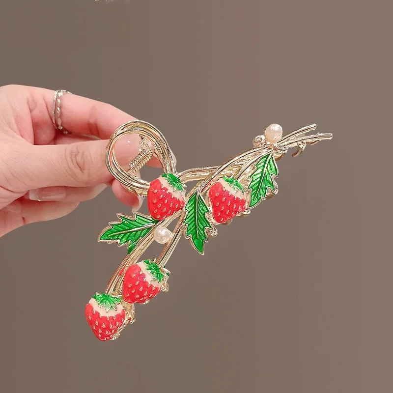 Koreanischer Stil Blumen-Perlen-Haarklammer Große Metall-Haifischklammer Elegante Damen-Haarspange für den Hinterkopf Modische Haaraccessoires – Detail 8