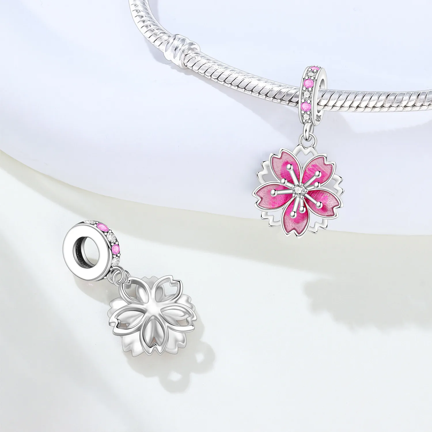 Original 925 Sterling Silver Flowers Plant Rotating Cherry Blossom Pendant Charms Beads For Necklace DIY Bracelet Fine Jewellery