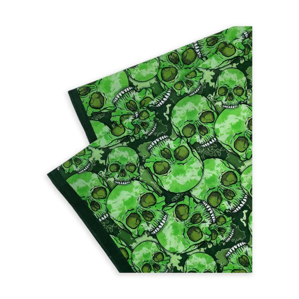 100%Cotton 55CM Green Skull Bandana Kerchief Halloween Ghost Hip Hop Hair Band Neck Scarf Headwear Wrist Wraps Head Handkerchief