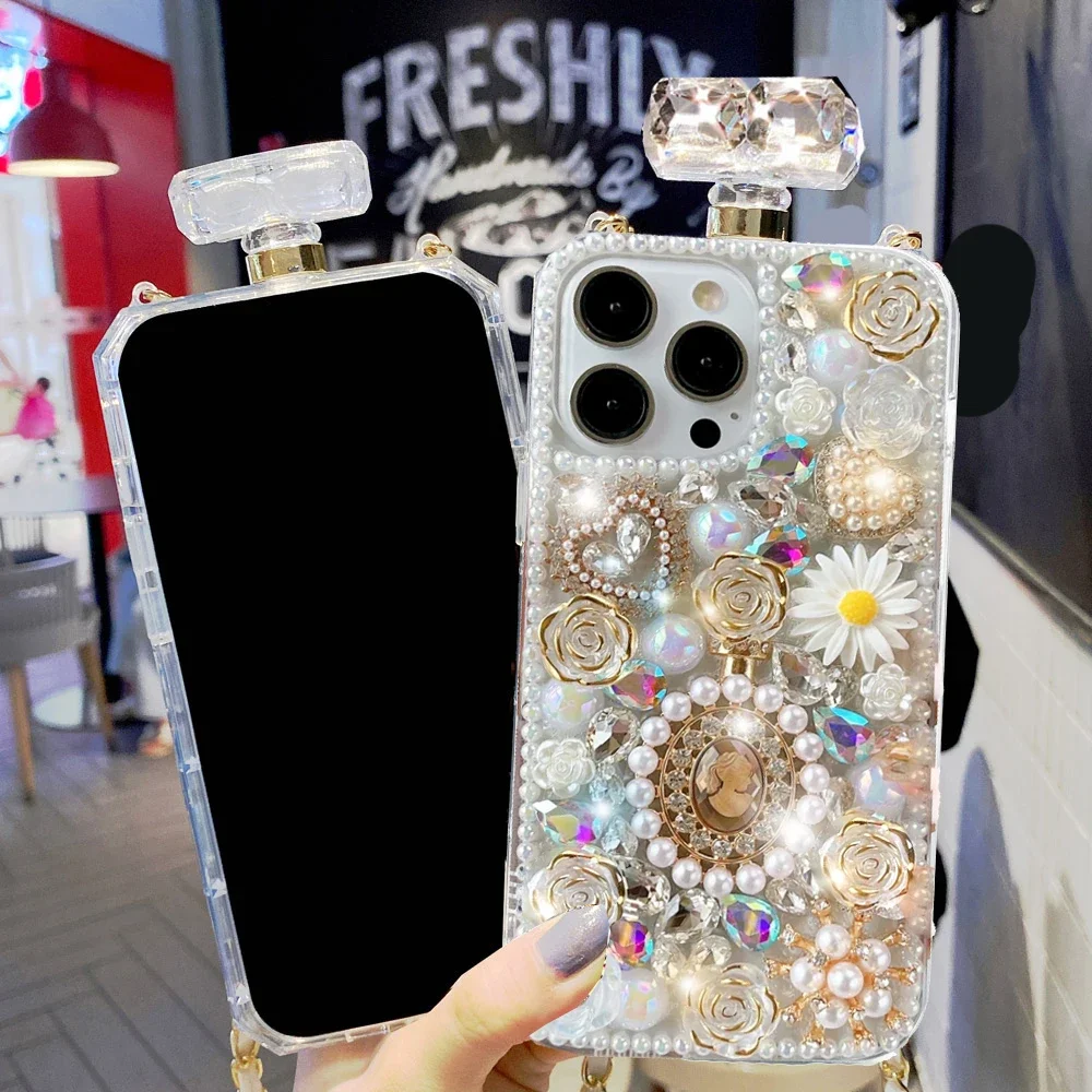 Floral rosa caso para iphone 15 pro max silicone macio telefone capa traseira para iphone 15 16 14 13 12 11 pro pérola moda feminina funda