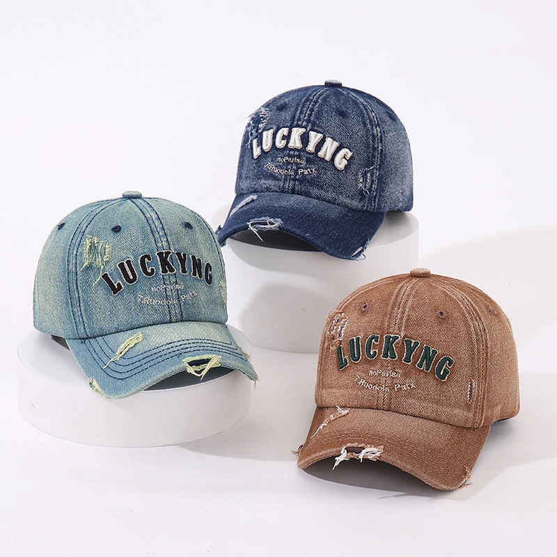 

American Children Denim Baseball Cap Fashion Retro Kids Duckbill Caps Embroidered Letter Cowboy Peaked Hat 2-8Year Baby Visors