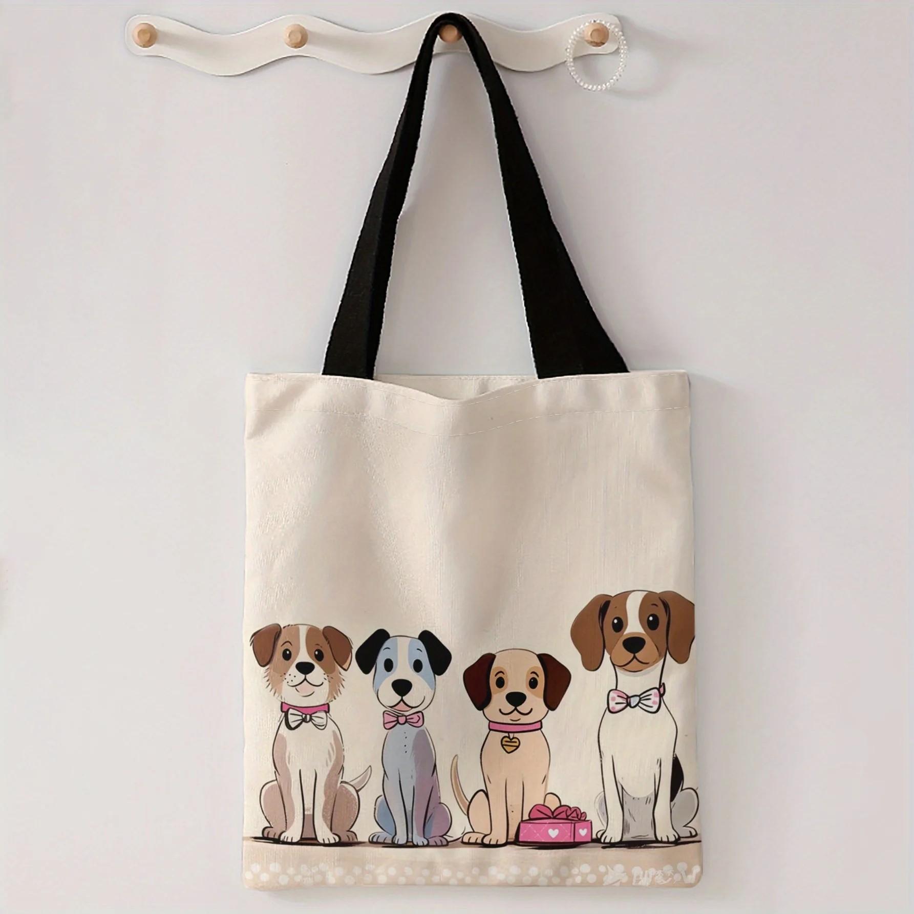 Large Capacity Foldable Tote Bag Adorable Cat Print Lightweight Canvas Shopping Travel Commuting Shopping Handbag Tote Bag