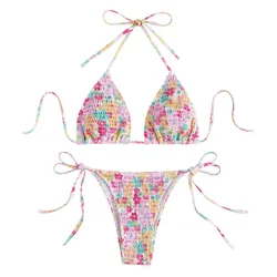 sexy floral print halter bikinis sets biquini high waist thong swimsuit Swimwear Biquini conjunto de bikini tankini beachwear